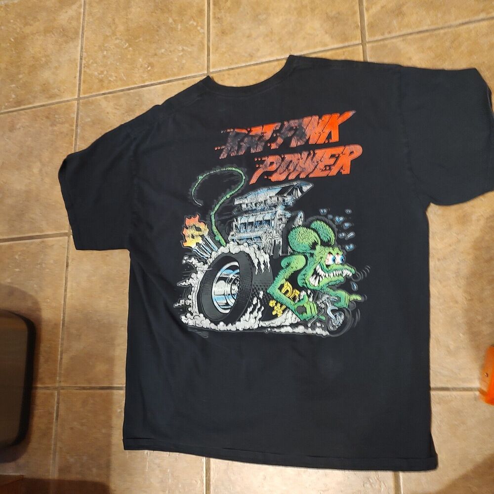 Rat Fink Power T-Shirt Ed Big Daddy Roth Graphic Print Black Men's Size XL